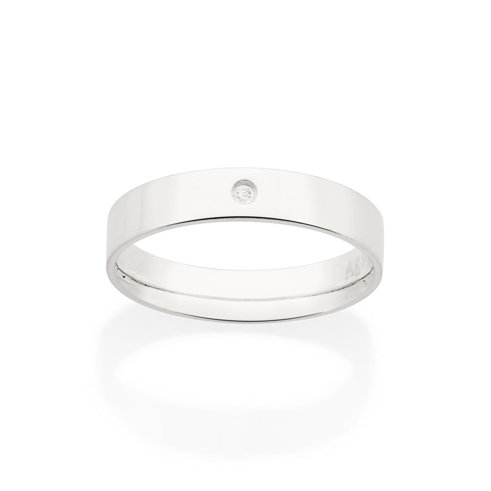 Aliança Lisa Rommanel com Zircônia 1,5 mm em Prata 4 mm – Design Elegante e Sofisticado
