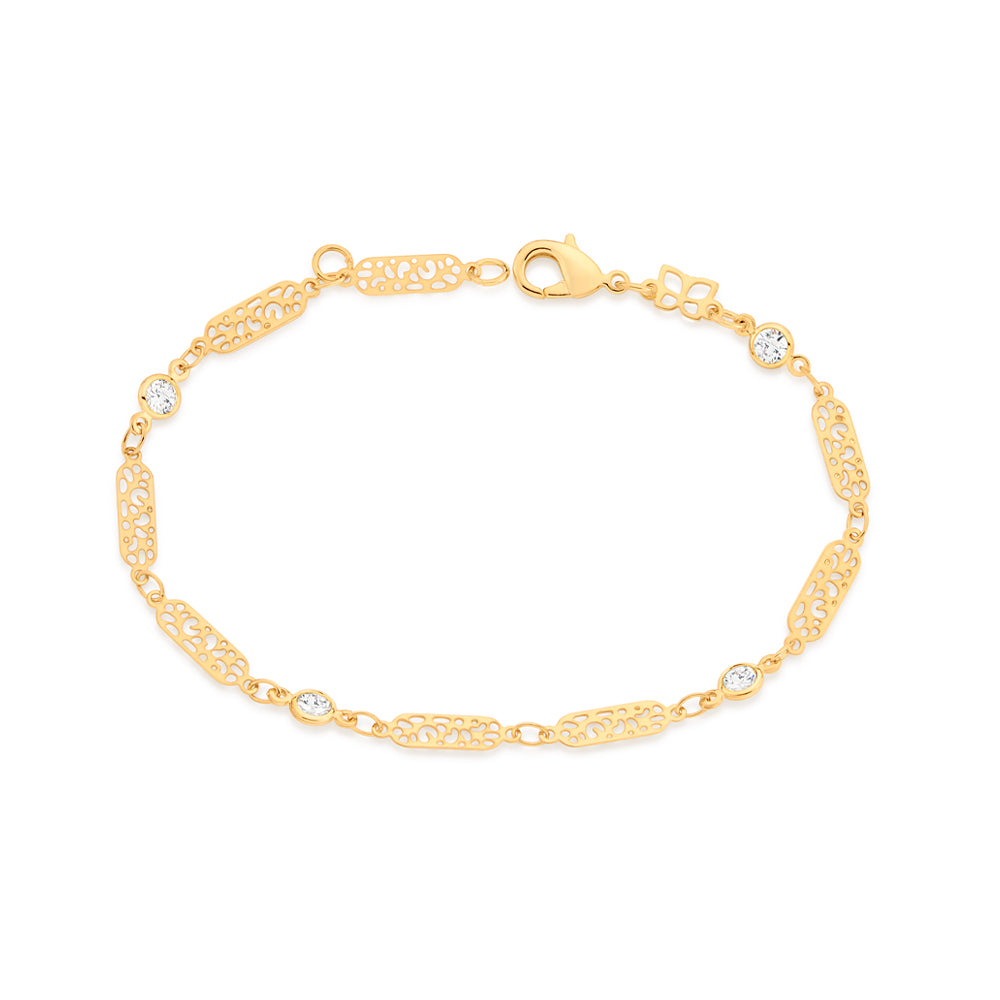 Pulseira Rommanel Elo Longo Oval Batido com 4 Zircônias Brancas – Ajustável 20 cm