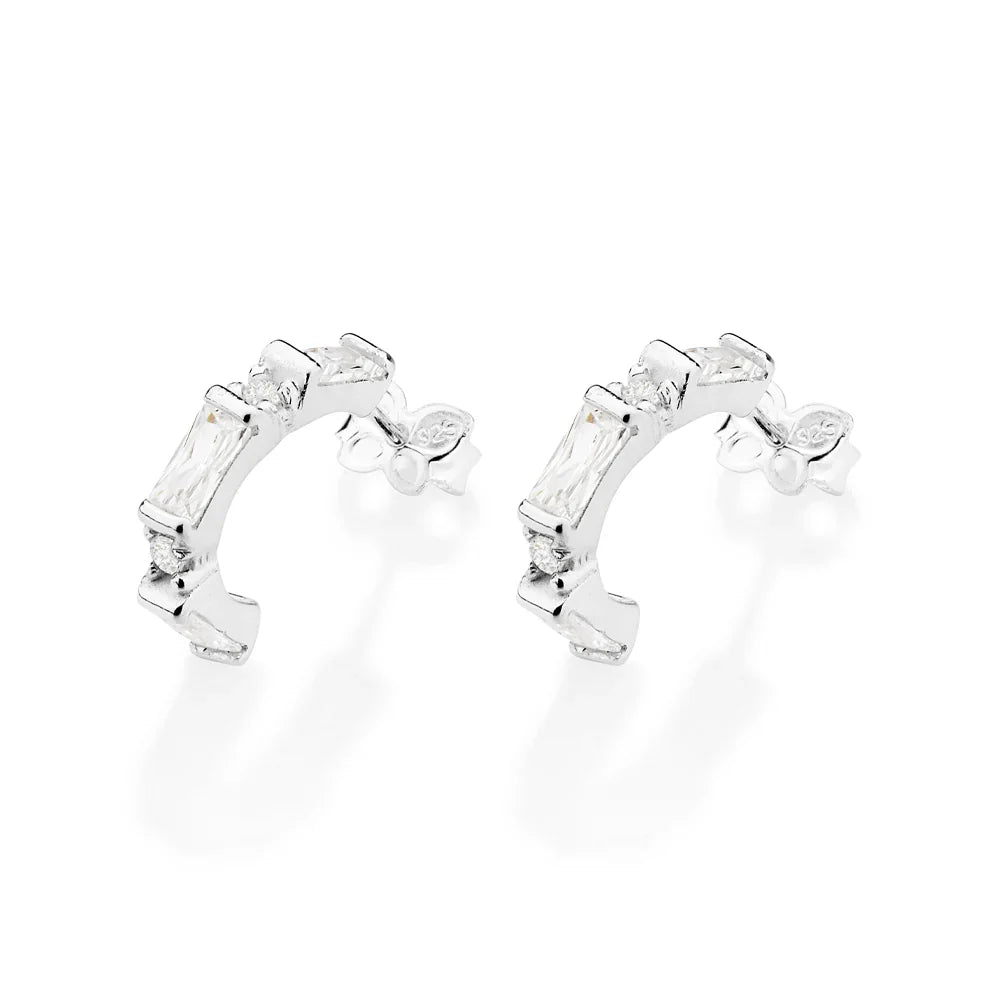 Brinco Meia Argola Rommanel Cravejado com Zircônias Baguete em Prata – Design Delicado e Elegante - Joias Rommanel | YouBeauty - Brincos, Colares e Anéis com Frete Grátis
