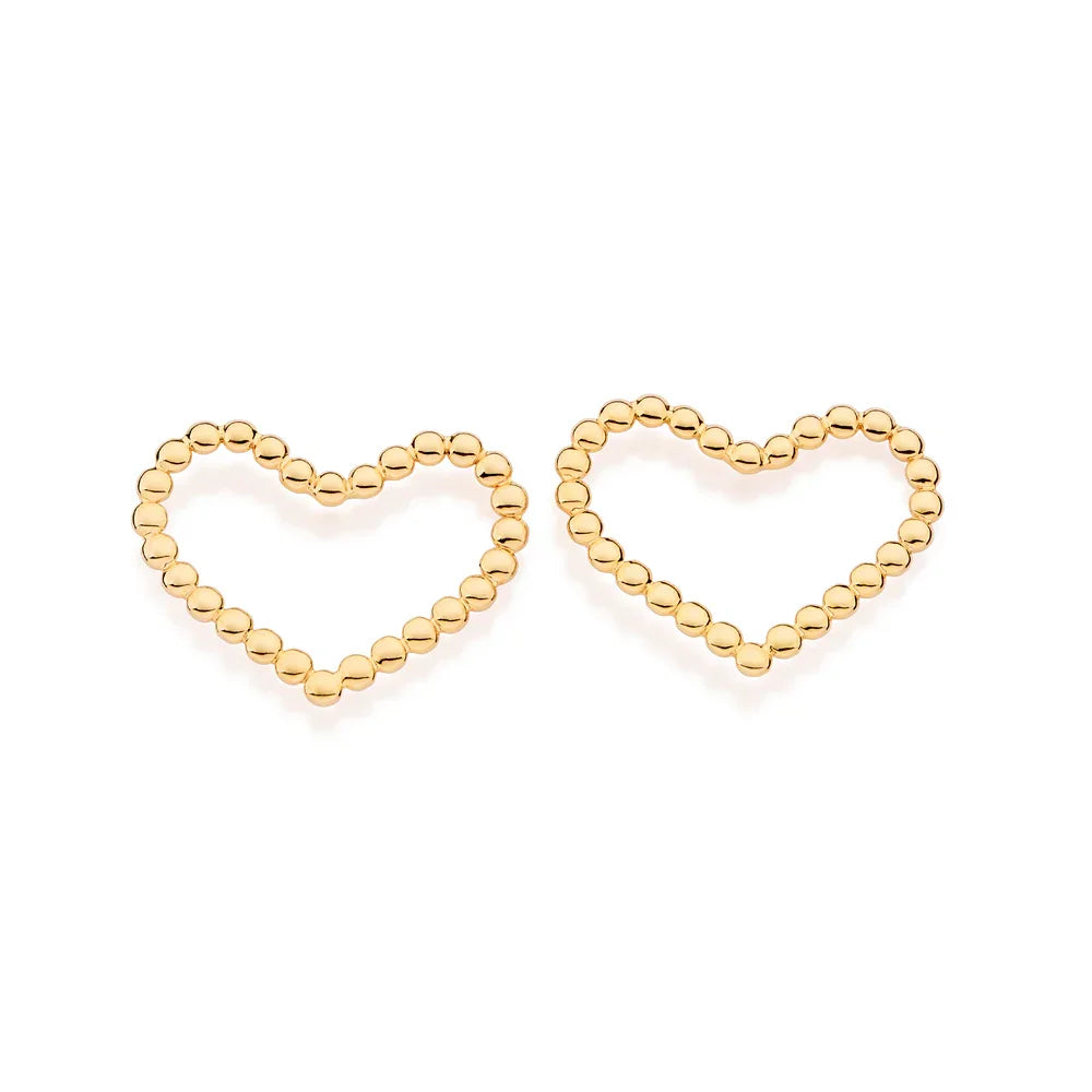 Brinco Coração Vazado com Esferas Rommanel Banhado a Ouro 18K – Design Delicado e Elegante - Joias Rommanel | YouBeauty - Brincos, Colares e Anéis com Frete Grátis