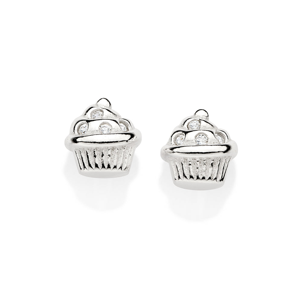 Brinco Rommanel Cupcake Cravejado com 8 Zircônias em Prata – Design Delicado e Brilhante