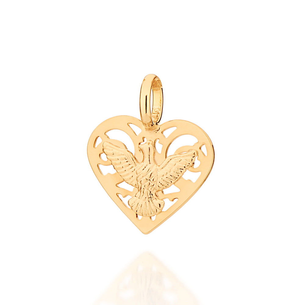 Pingente Coração com Espírito Santo Rommanel Banhado a Ouro 18K – Design Delicado e Significado Religioso