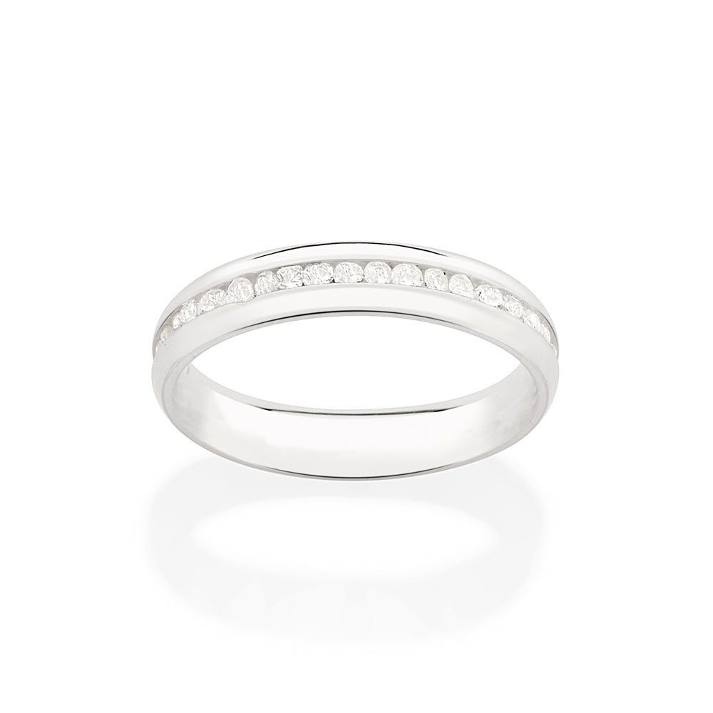 Aliança Meia Cana Rommanel Cravejada com 38 Zircônias em Prata 4 mm – Design Elegante e Brilhante