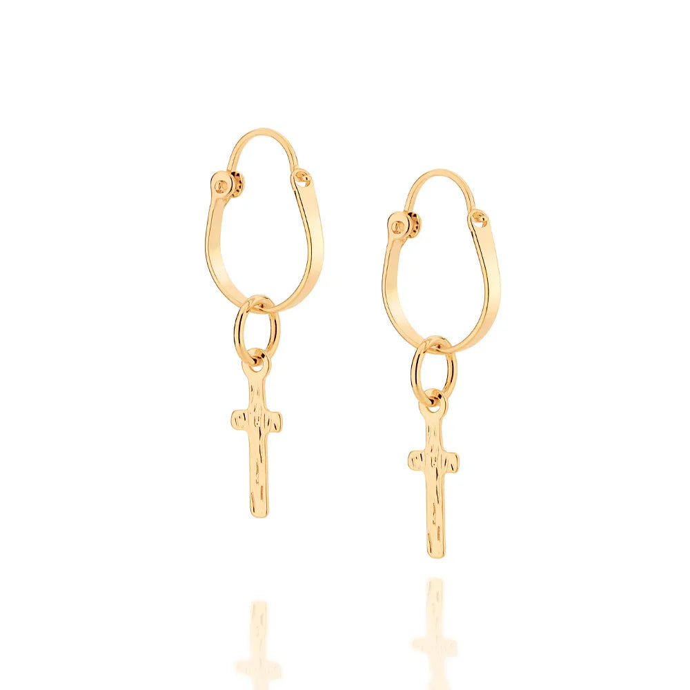 Brinco Argola com Cruz Pendurada Rommanel Banhado a Ouro 18K – Design Religioso Elegante - Joias Rommanel | YouBeauty - Brincos, Colares e Anéis com Frete Grátis