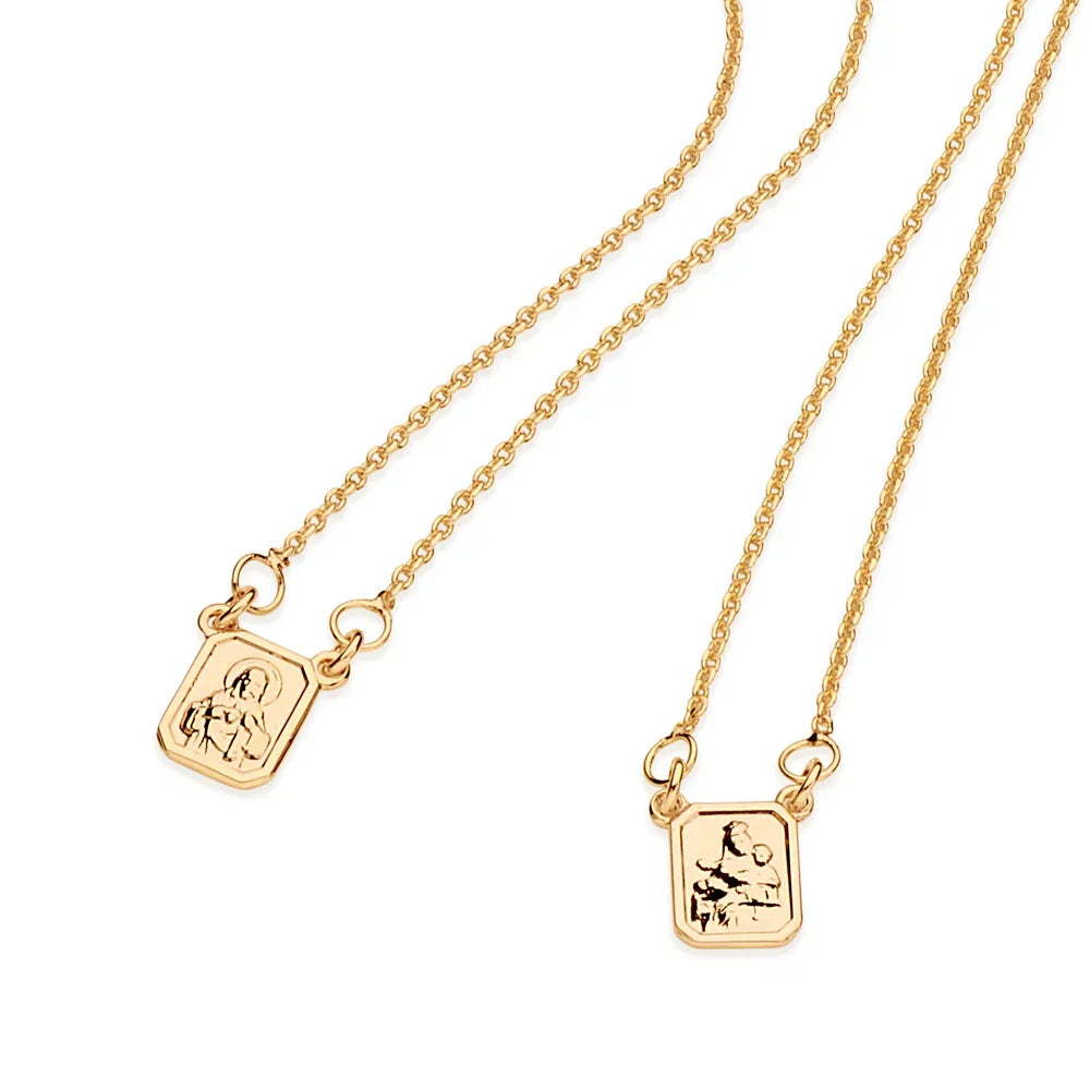 Escapulário Rommanel com Medalhas Coração de Jesus e Nossa Senhora do Carmo em Corrente Elo Cadeado – Design Fino e Religioso - Joias Rommanel | YouBeauty - Brincos, Colares e Anéis com Frete Grátis