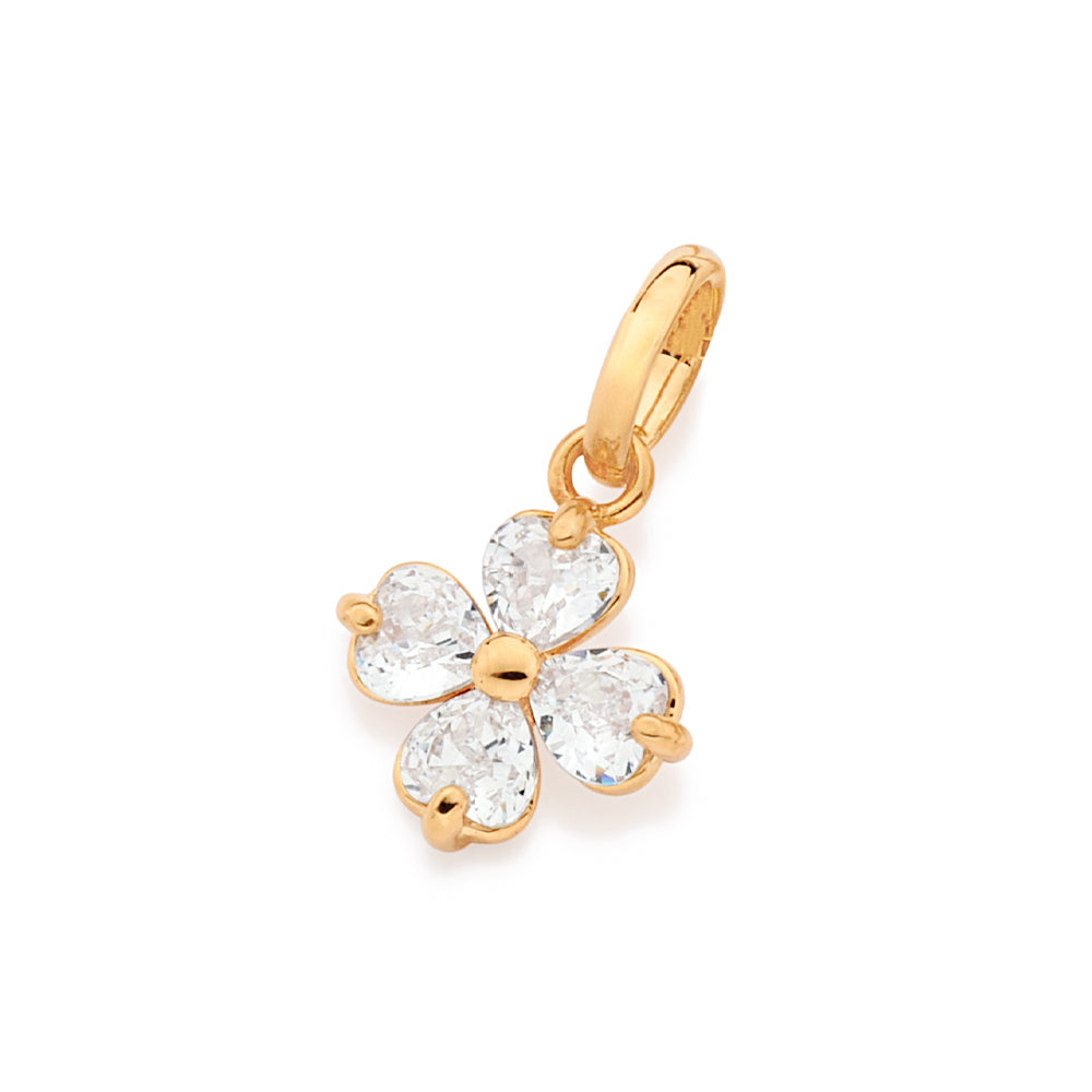 Pingente Flor Rommanel com 4 Zircônias em Formato Coração Banhado a Ouro 18K – Design Delicado e Elegante