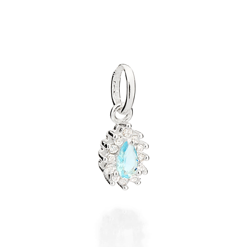 Pingente Rommanel Gota Cravejado com 12 Zircônias e Cristal Azul Claro em Prata – Design Delicado e Brilhante