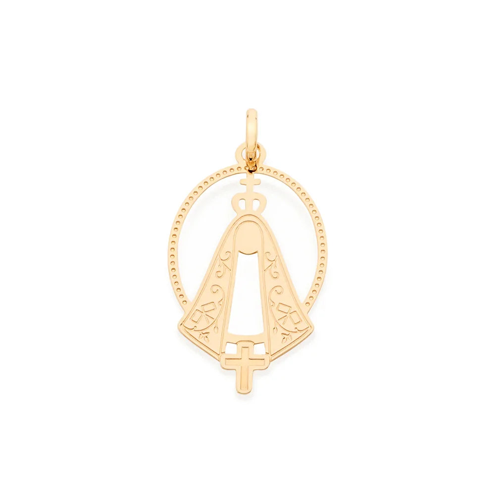 Pingente Oval Rommanel com Imagem de Nossa Senhora Aparecida em Ouro 18K – Bordas Trabalhadas - Joias Rommanel | YouBeauty - Brincos, Colares e Anéis com Frete Grátis