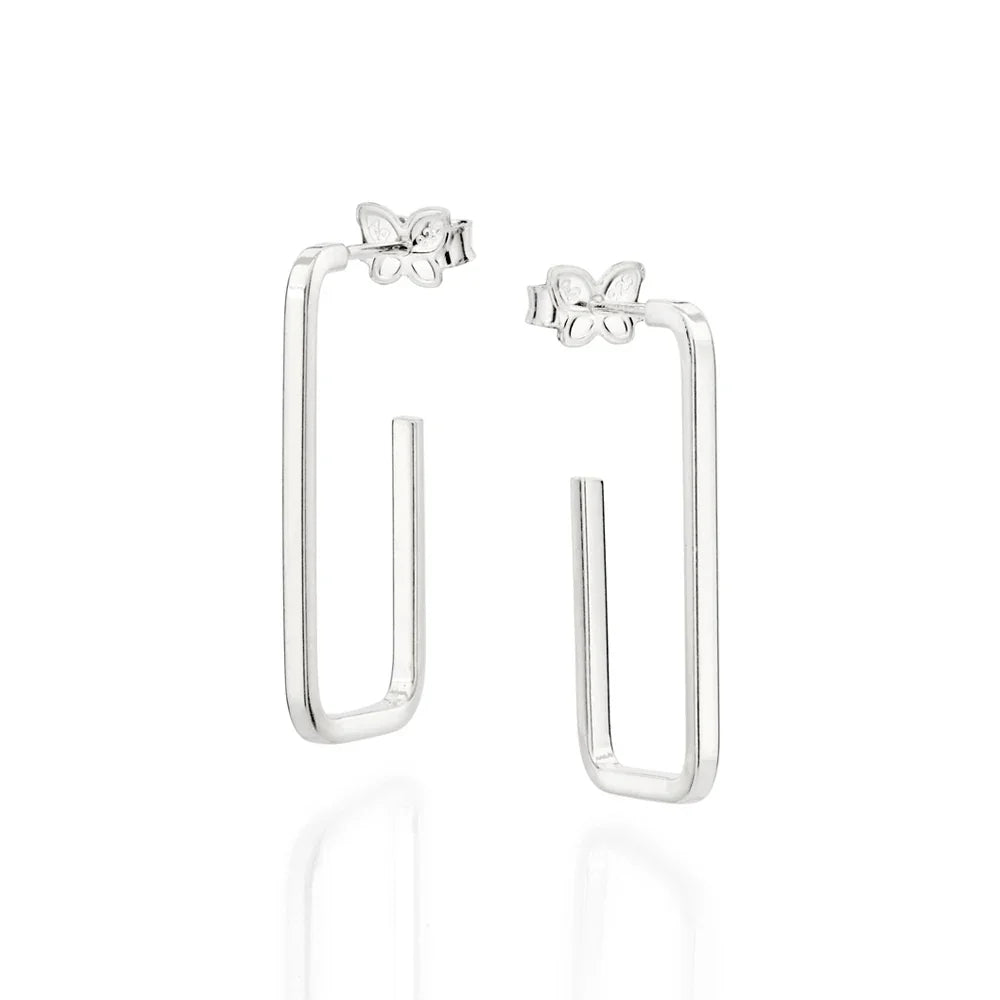 Brinco Meia Argola Retangular Rommanel em Prata – Design Médio 2,8 cm - Joias Rommanel | YouBeauty - Brincos, Colares e Anéis com Frete Grátis