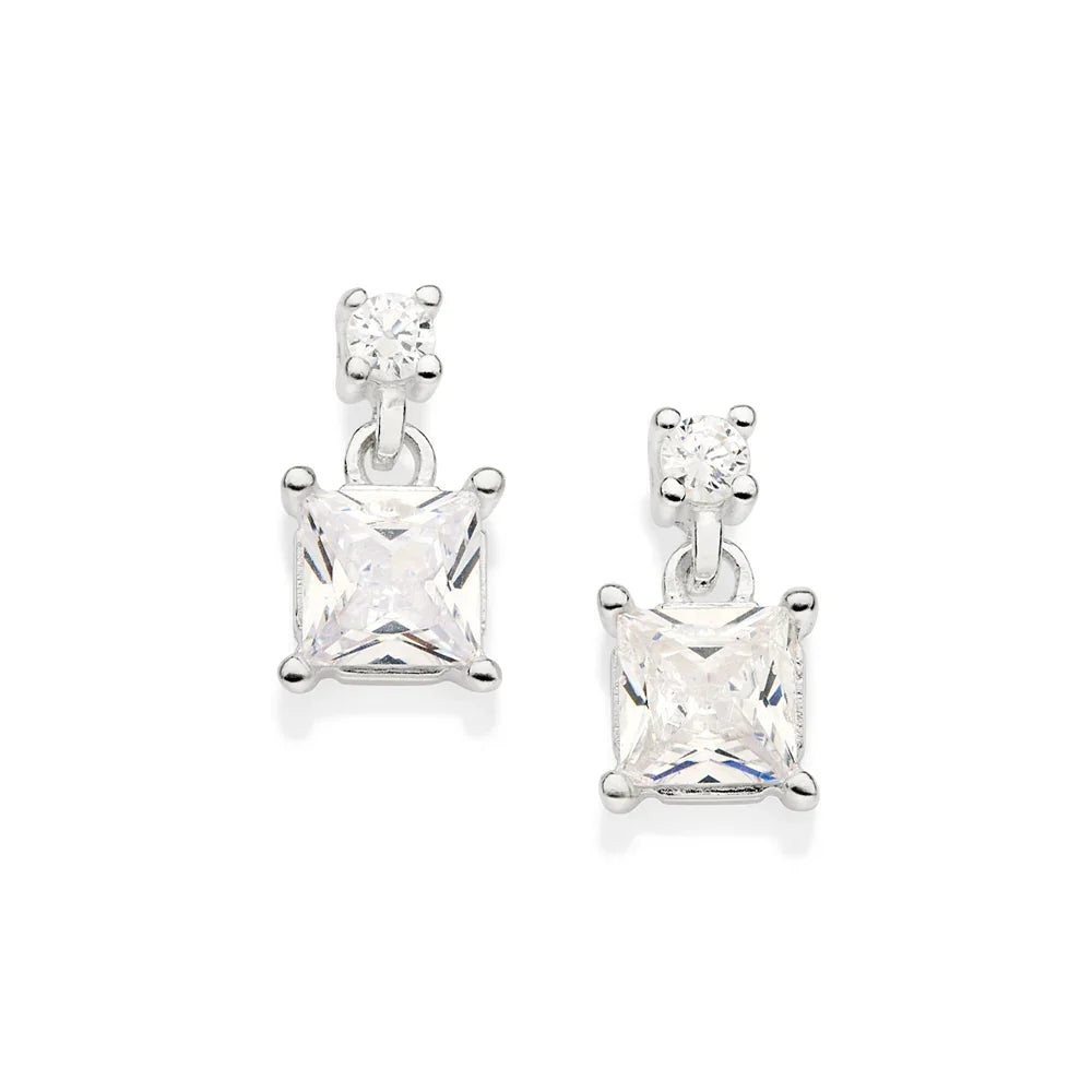 Brinco Rommanel com Zircônias Redondas e Quadradas em Prata – Design Delicado Pendurado - Joias Rommanel | YouBeauty - Brincos, Colares e Anéis com Frete Grátis