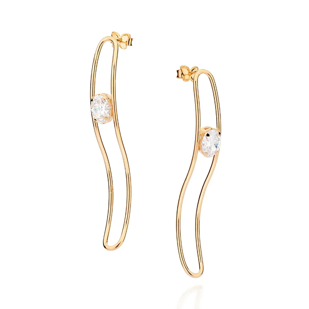 Brinco Oval Vazado e Ondulado Rommanel com Zircônias 6x8mm em Ouro 18K – Design Elegante e Sofisticado - Joias Rommanel | YouBeauty - Brincos, Colares e Anéis com Frete Grátis