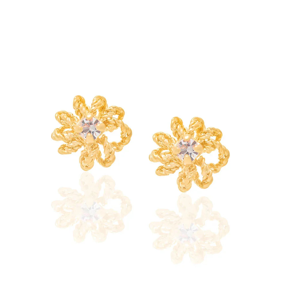 Brinco Flor com 2 Zircônias 2mm Rommanel em Ouro 18K – Design Delicado e Elegante - Joias Rommanel | YouBeauty - Brincos, Colares e Anéis com Frete Grátis