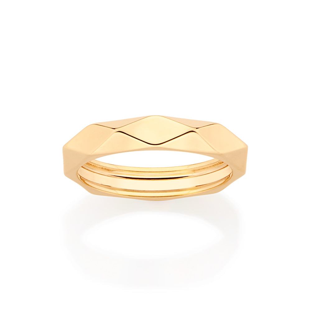 Aliança Geométrica Rommanel Banhada a Ouro 18K – Design Moderno Exclusivo