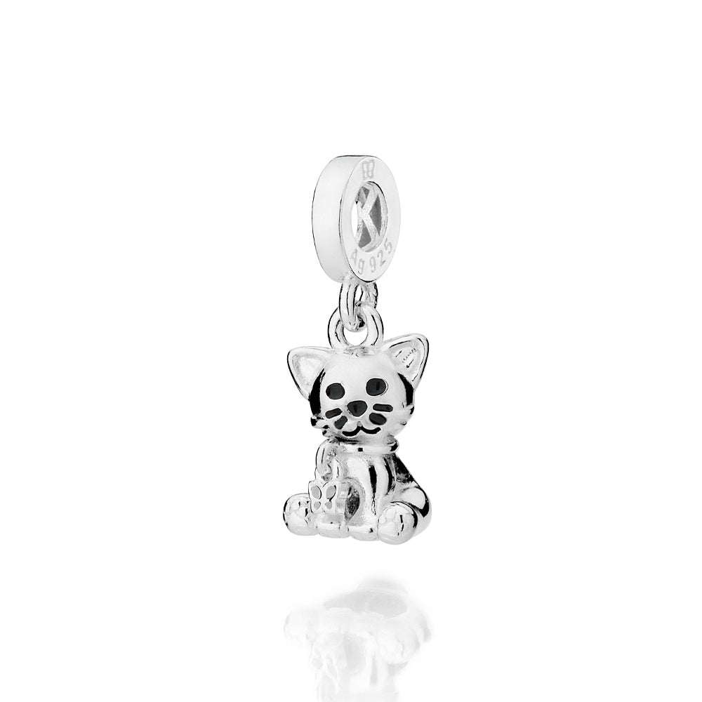 Berloque Gato com Borboleta Rommanel em Prata com Resina Colorida – Design Delicado e Exclusivo
