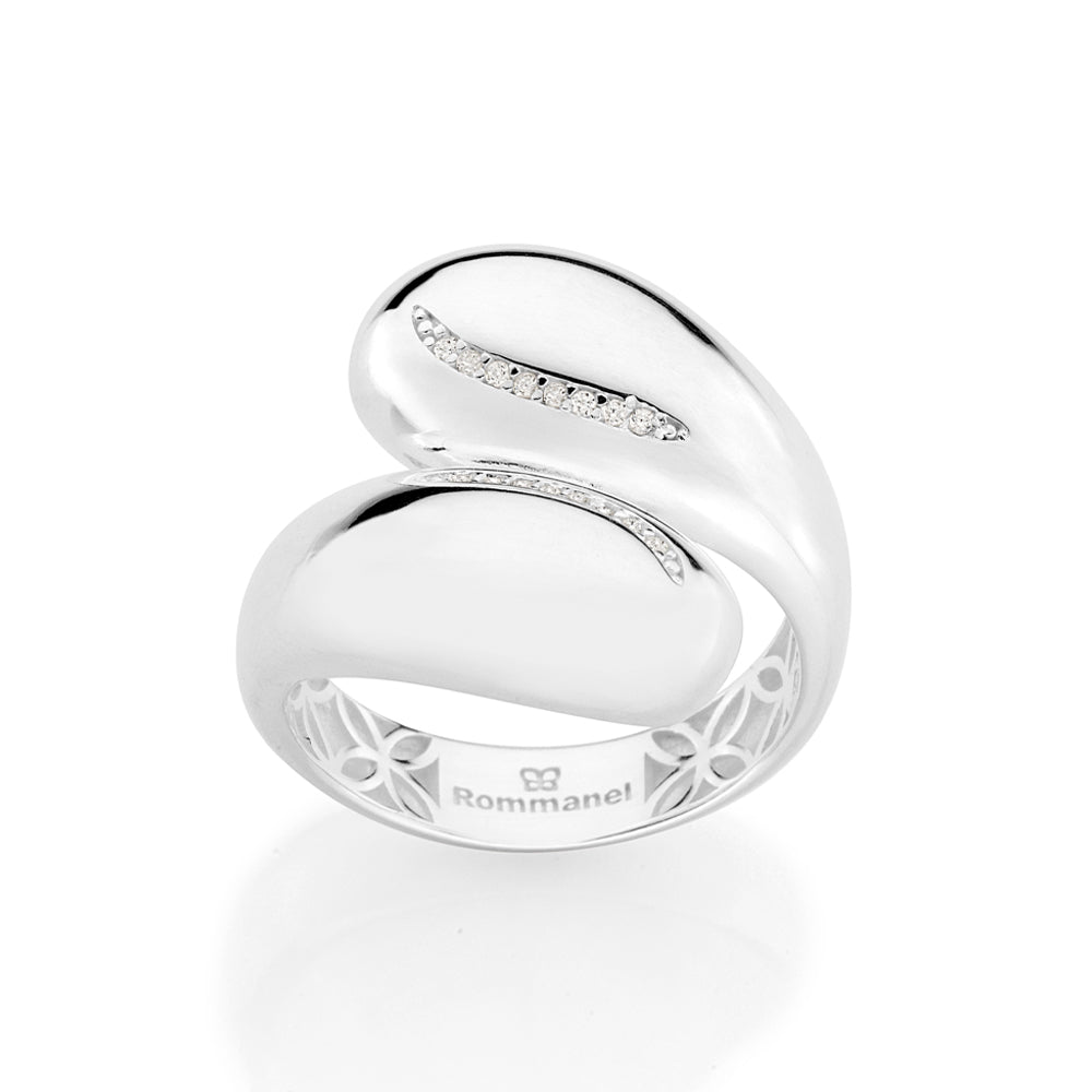 Anel Ajustável Gota Rommanel com 16 Zircônias em Prata – Design Elegante e Brilhante