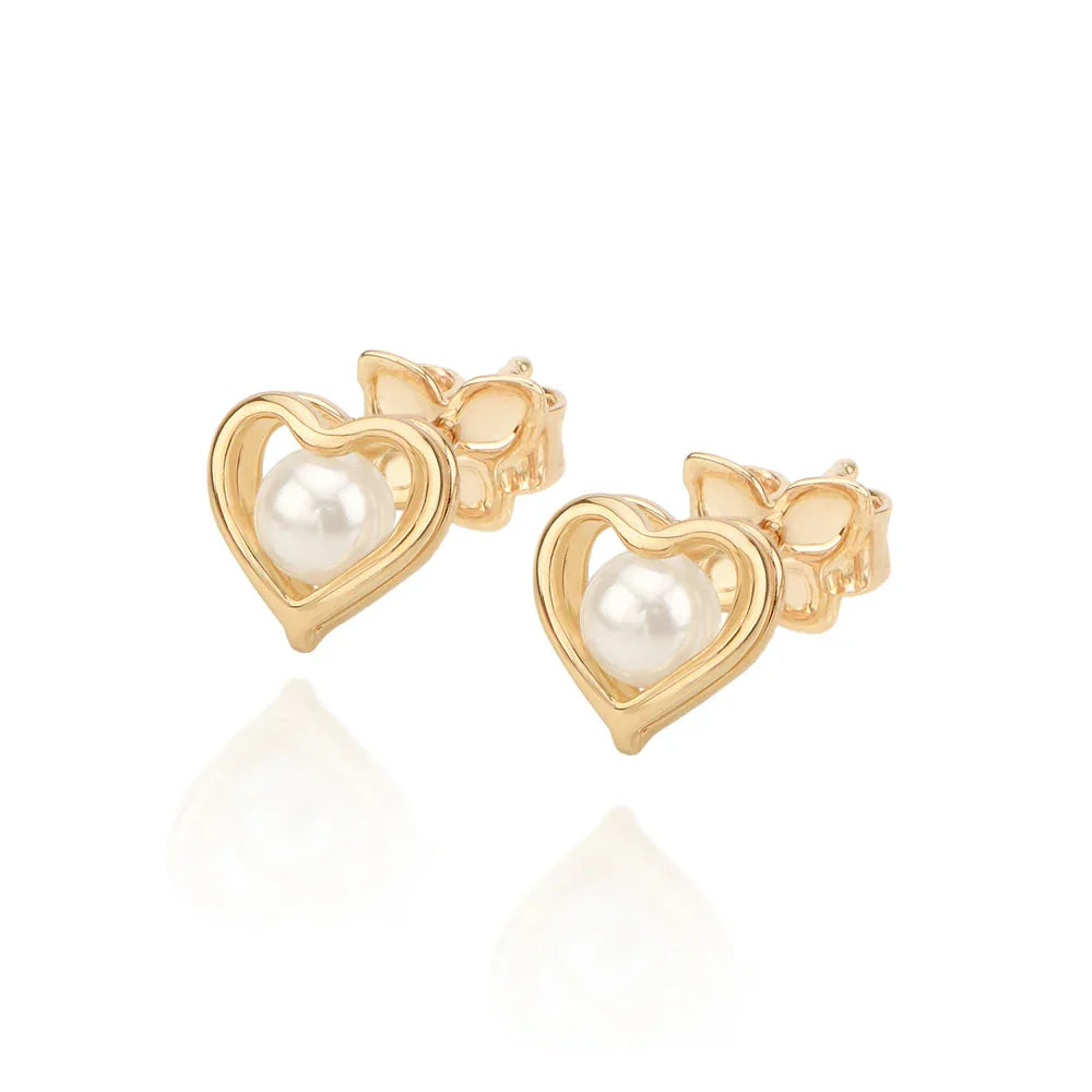 Brinco Coração Vazado Rommanel com Pérola 4mm em Ouro 18K – Design Delicado e Elegante - Joias Rommanel | YouBeauty - Brincos, Colares e Anéis com Frete Grátis