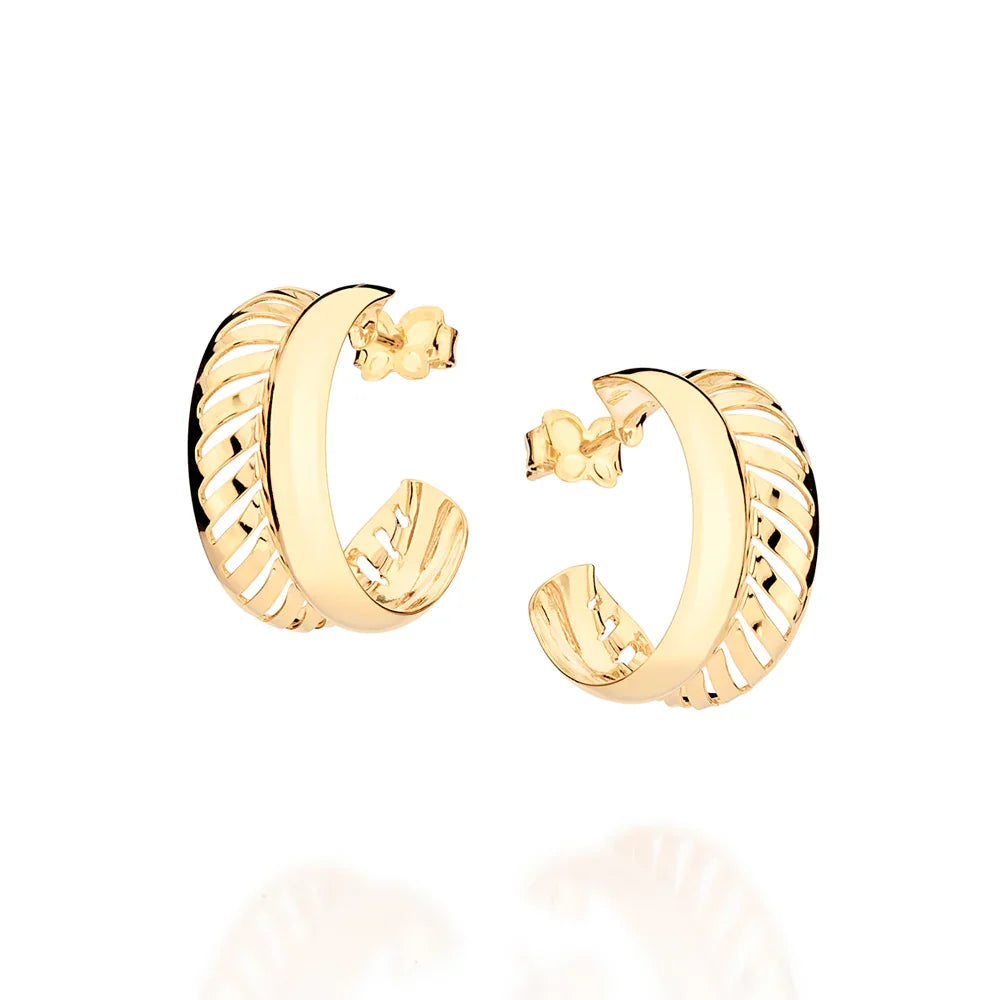 Brinco Meia Argola Rommanel com Detalhes Vazados em Ouro 18K – Design Delicado e Elegante - Joias Rommanel | YouBeauty - Brincos, Colares e Anéis com Frete Grátis