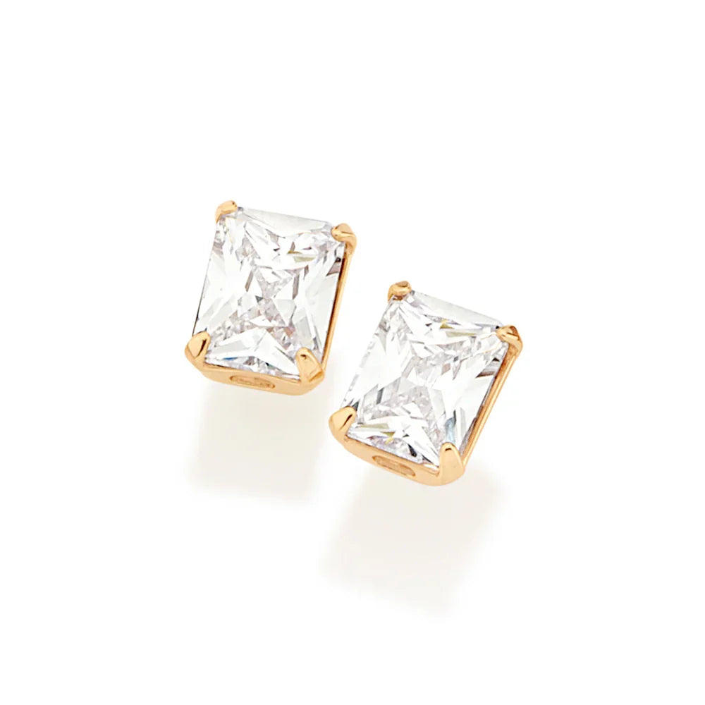 Brinco Solitário Rommanel com 2 Cristais Retangulares 6x8 mm – Banho Ouro 18K, Detalhe Sofisticado - Joias Rommanel | YouBeauty - Brincos, Colares e Anéis com Frete Grátis