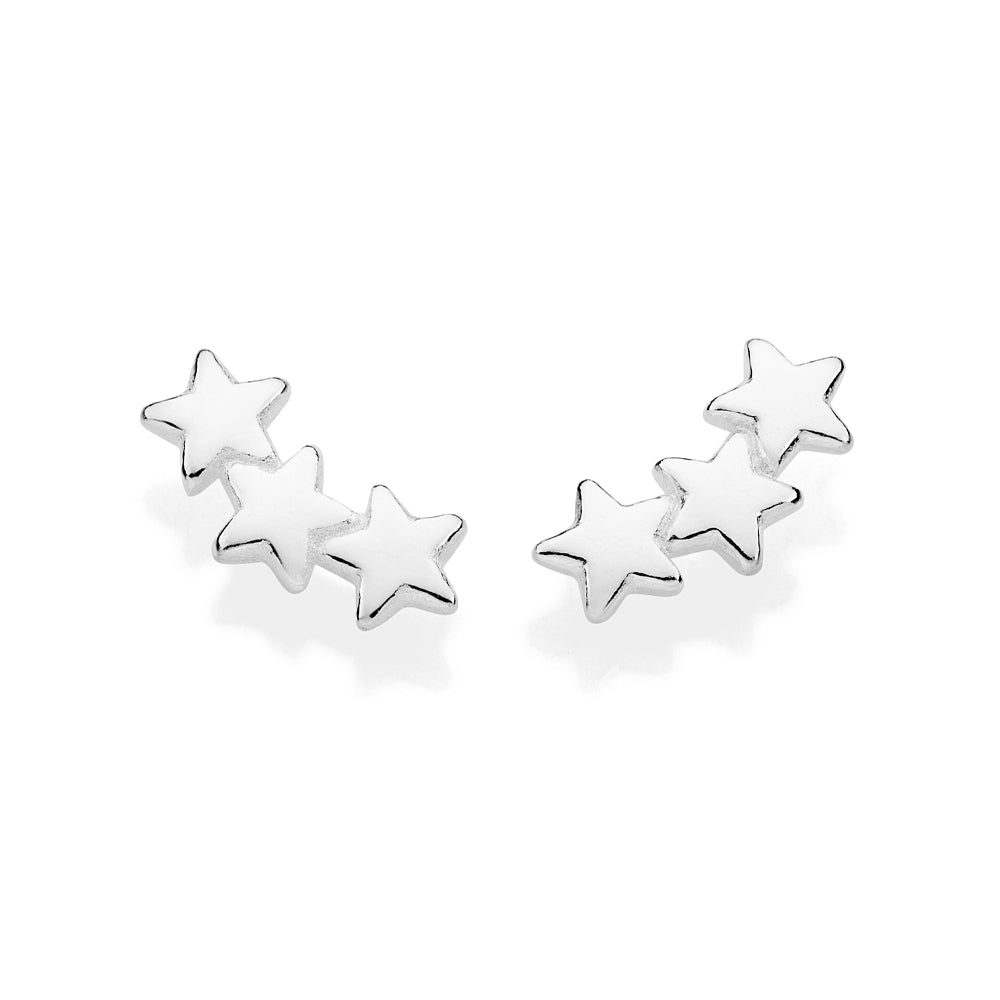 Brinco Rommanel de Estrelas Lisas em Prata – Design Delicado e Moderno