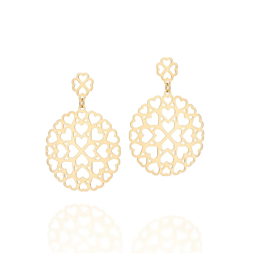 Brinco Maxi Rommanel Redondo com Corações Vazados em Ouro 18K – Design Exclusivo e Delicado - Joias Rommanel | YouBeauty - Brincos, Colares e Anéis com Frete Grátis