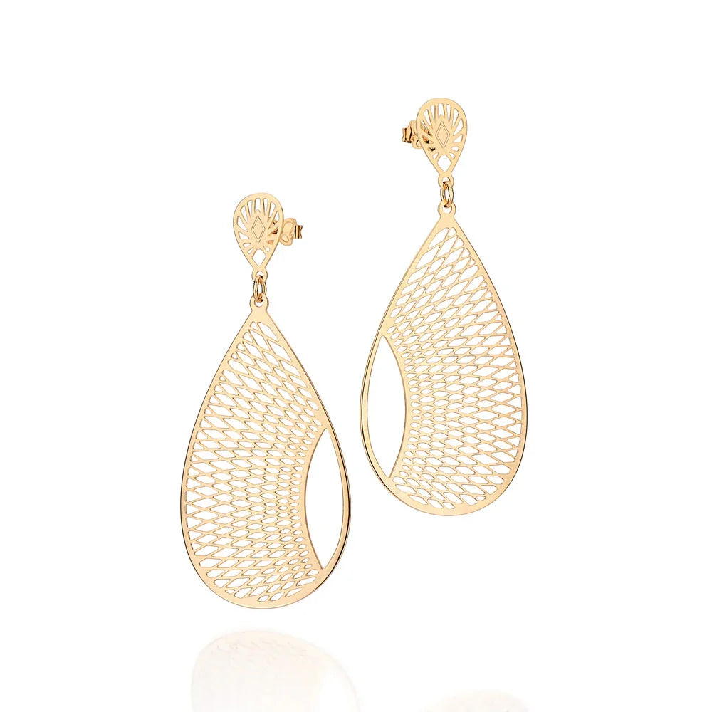Brinco Pêndulo Gota Vazado Rommanel Banhado a Ouro 18K – Design Elegante e Leve - Joias Rommanel | YouBeauty - Brincos, Colares e Anéis com Frete Grátis