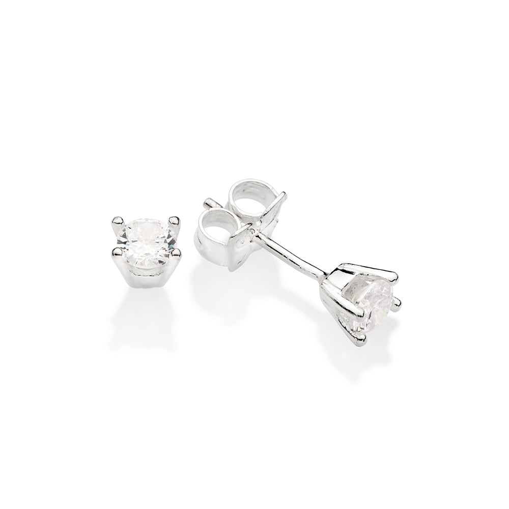 Brinco Rommanel com Duas Zircônias de 4mm em Prata – Design Compacto e Elegante