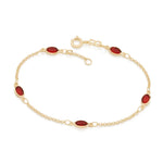 Pulseira Rommanel com Cristais Ovais Vermelhos em Fio Elo Português Banhada a Ouro 18K – Ajustável 19 cm - Joias Rommanel | YouBeauty - Brincos, Colares e Anéis com Frete Grátis