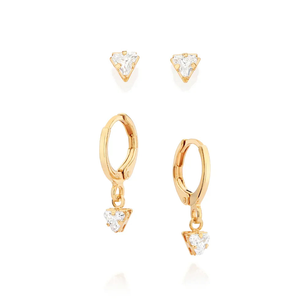 Kit Brinco Rommanel com Zircônia Triangular em Ouro 18K – Par Solitário e Argola Delicados - Joias Rommanel | YouBeauty - Brincos, Colares e Anéis com Frete Grátis