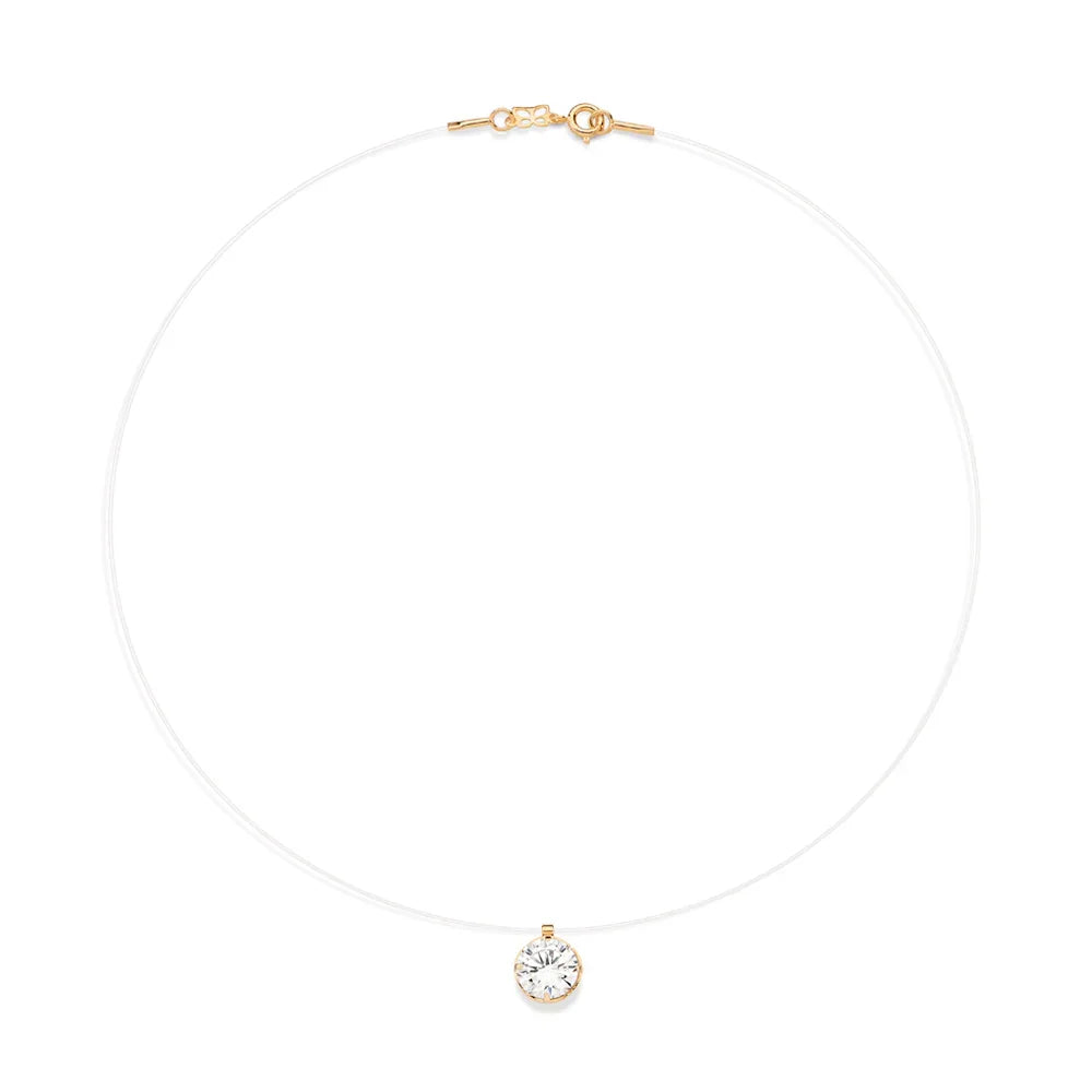 Gargantilha Rommanel com Pingente de Zircônia 10mm em Fio de Nylon – Design Delicado e Elegante - Joias Rommanel | YouBeauty - Brincos, Colares e Anéis com Frete Grátis