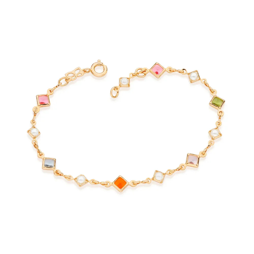 Pulseira Rommanel de Pedras Coloridas com Pérolas Sintéticas – Design Ajustável e Sofisticado - Joias Rommanel | YouBeauty - Brincos, Colares e Anéis com Frete Grátis