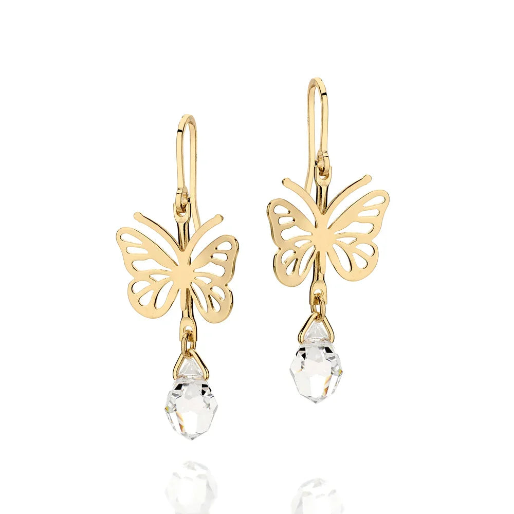 Brinco Borboleta Rommanel com Cristais Gota em Banho Ouro 18K – Design Delicado e Elegante - Joias Rommanel | YouBeauty - Brincos, Colares e Anéis com Frete Grátis
