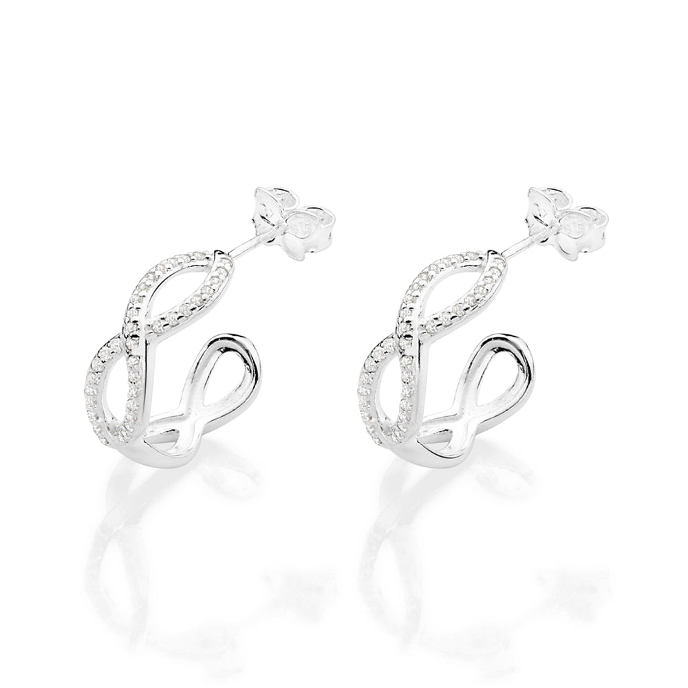 Brinco Argola Infinito Rommanel em Prata Cravejado com 70 Zircônias – Design Elegante 1,8 cm