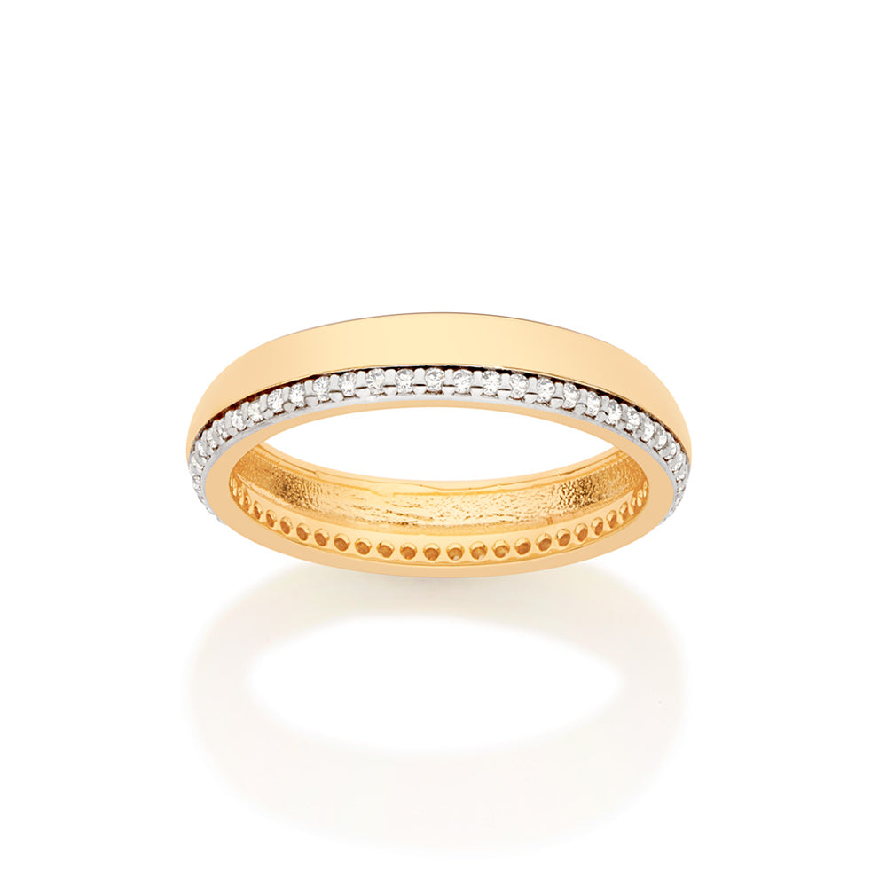 Aliança Cravejada Rommanel com 48 Zircônias em Ouro 18K e Rhodium – Design Elegante 4,2mm