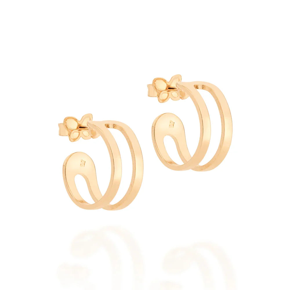 Brinco Meia Argola com Aro Duplo Vazado Rommanel em Metal Banhado a Ouro 18K – Design Leve e Sofisticado - Joias Rommanel | YouBeauty - Brincos, Colares e Anéis com Frete Grátis
