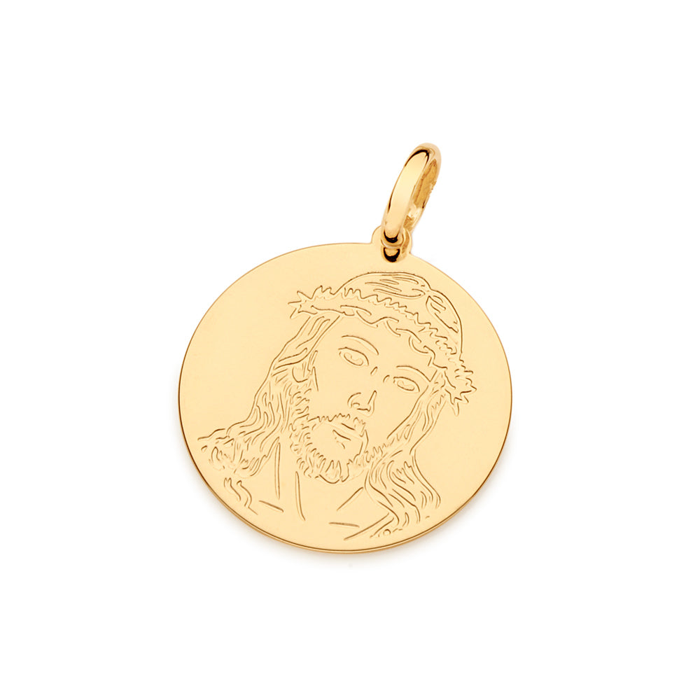 Pingente Medalha com Imagem de Jesus Rommanel Banhado a Ouro 18K – Frase Religiosa no Verso