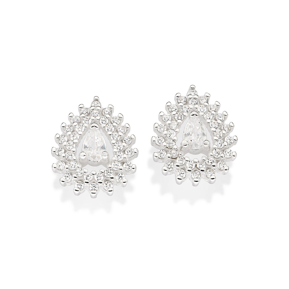 Brinco Botão Gota Rommanel com 72 Zircônias em Prata – Design Elegante e Brilhante