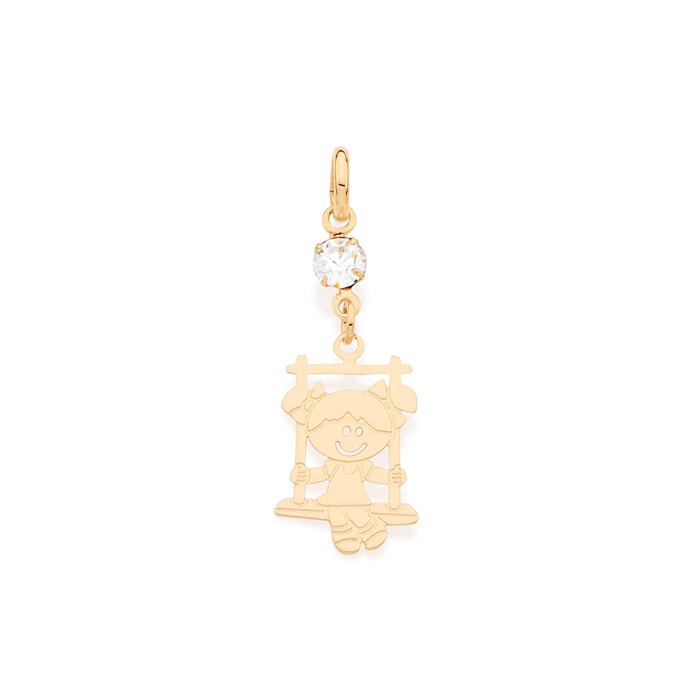 Pingente Menina no Balanço Rommanel com Zircônia Redonda Branca – Banhado a Ouro 18K, Detalhe Trabalhado