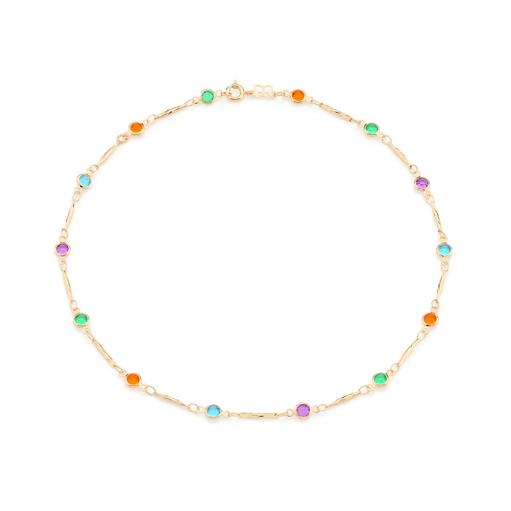 Gargantilha Choker Rommanel com Cristais Redondos Coloridos em Fio Palito Ajustável – Design Delicado e Moderno - Joias Rommanel | YouBeauty - Brincos, Colares e Anéis com Frete Grátis