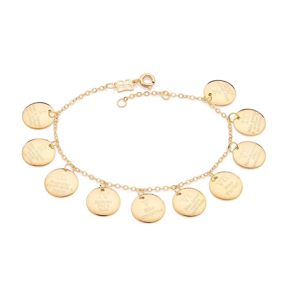 Pulseira Rommanel em Elo Cadeado com 10 Medalhas dos Mandamentos – Ajustável 17 a 19 cm - Joias Rommanel | YouBeauty - Brincos, Colares e Anéis com Frete Grátis