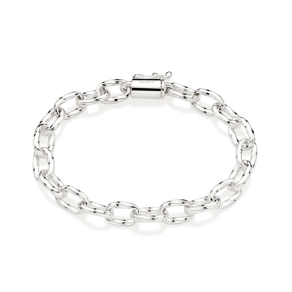 Pulseira Rommanel com Corrente de Elo Oco Oval Torcido em Prata – Design Elegante e Moderno