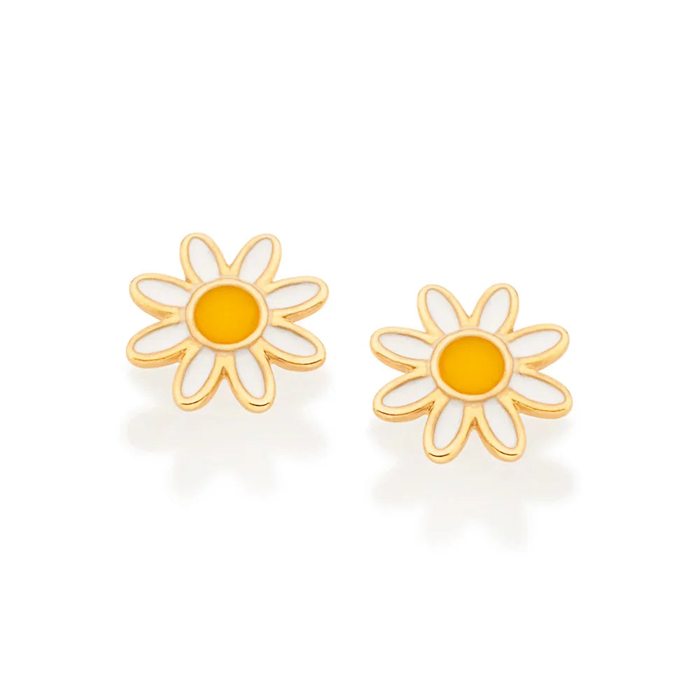 Brinco Infantil Flor Margarida Rommanel com Resina em Ouro 18K – Design Delicado e Colorido - Joias Rommanel | YouBeauty - Brincos, Colares e Anéis com Frete Grátis