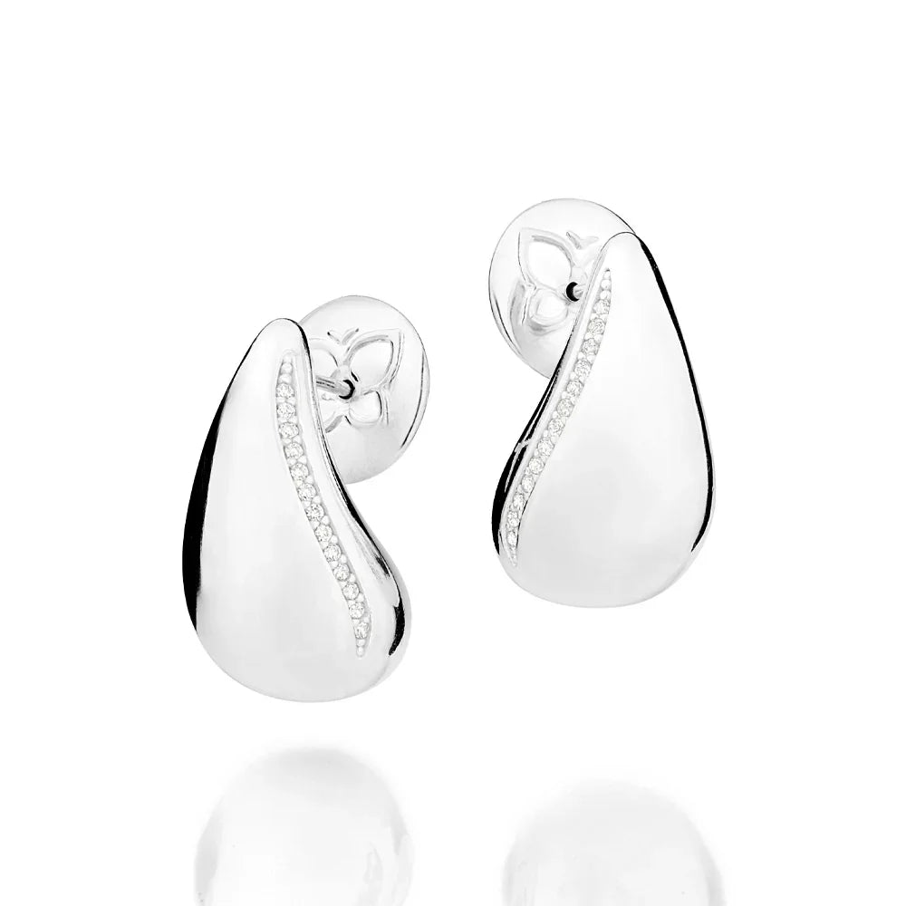 Brinco Gota Bojuda Rommanel em Prata com Flores Vazadas – Cravejado com 26 Zircônias Brancas - Joias Rommanel | YouBeauty - Brincos, Colares e Anéis com Frete Grátis