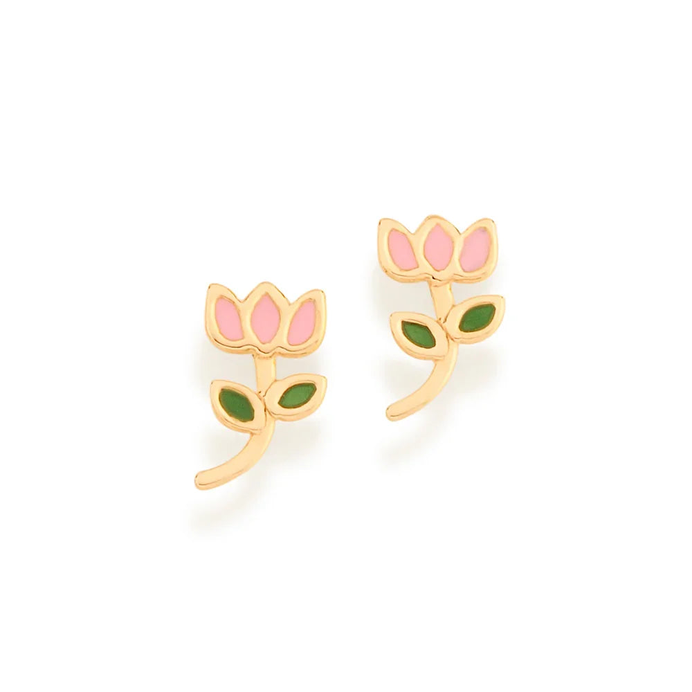 Brinco Infantil Flor Tulipa Rommanel com Resina em Ouro 18K – Design Colorido e Delicado - Joias Rommanel | YouBeauty - Brincos, Colares e Anéis com Frete Grátis