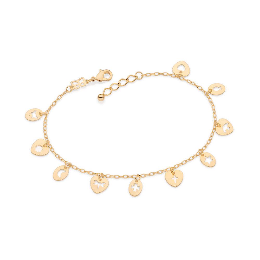 Pulseira Rommanel com 10 Pingentes Vazados em Corrente Elo Cadeado – Design Delicado e Variado