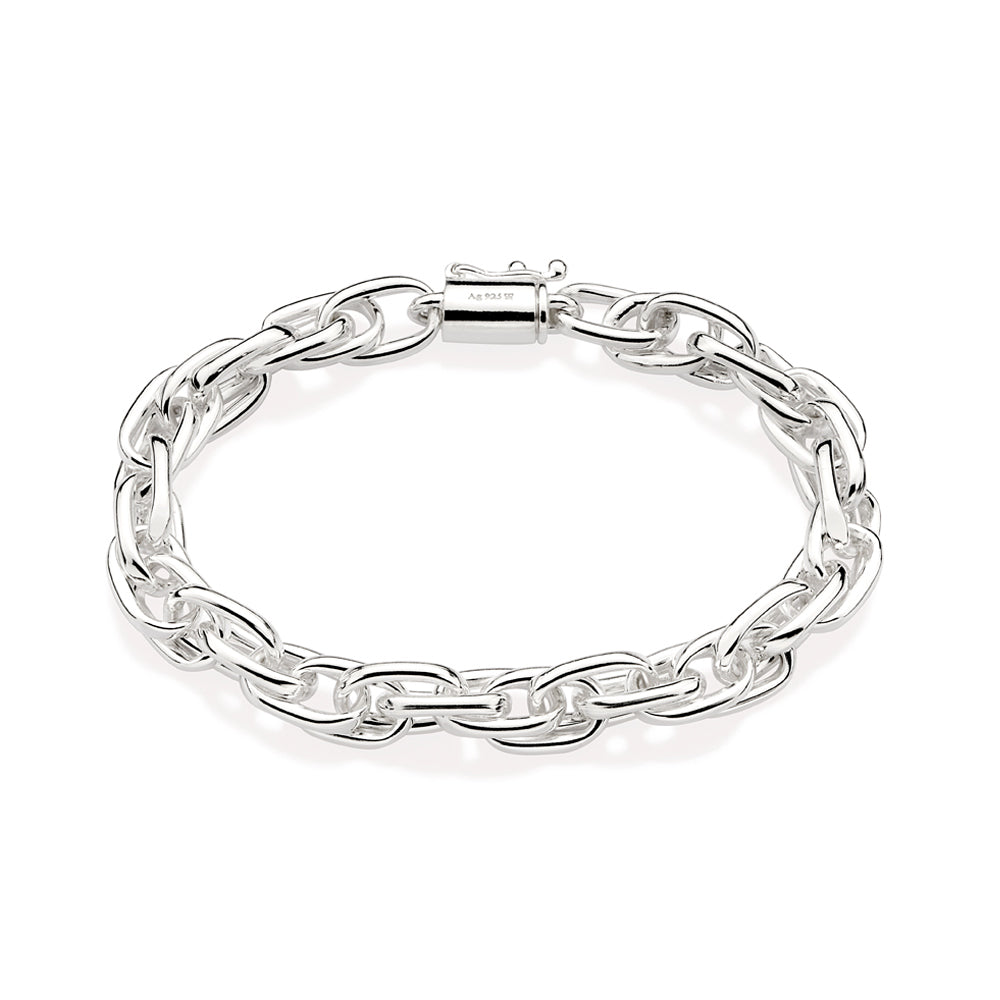Pulseira Rommanel Elo Cadeado Duplo Oco Oval em Prata Fino Fio 2 mm – Design Elegante 19 cm