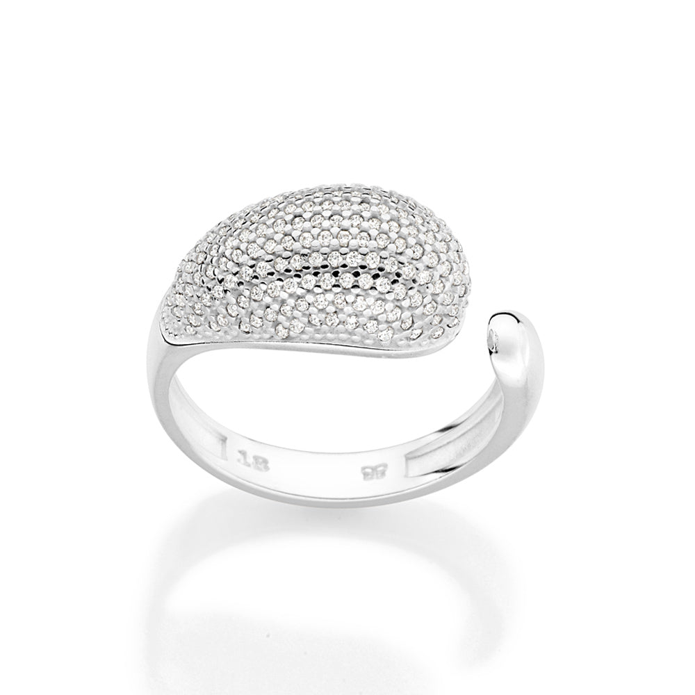 Anel Ajustável Gota Abaulada Rommanel com 183 Zircônias em Prata Branco – Brilho Sofisticado e Design Exclusivo