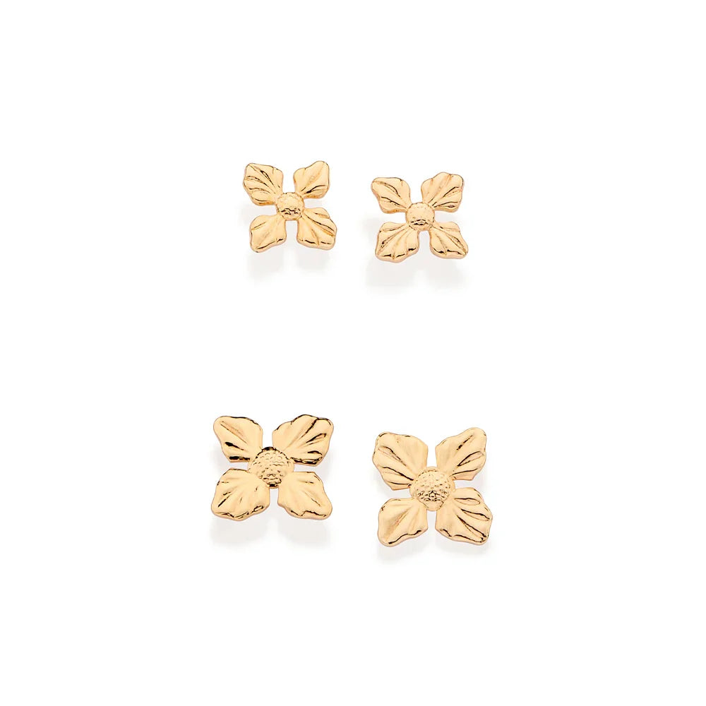 Kit Brinco Rommanel com 2 Pares em Formato de Flor – Detalhe em Baixo Relevo Banhado a Ouro 18K - Joias Rommanel | YouBeauty - Brincos, Colares e Anéis com Frete Grátis