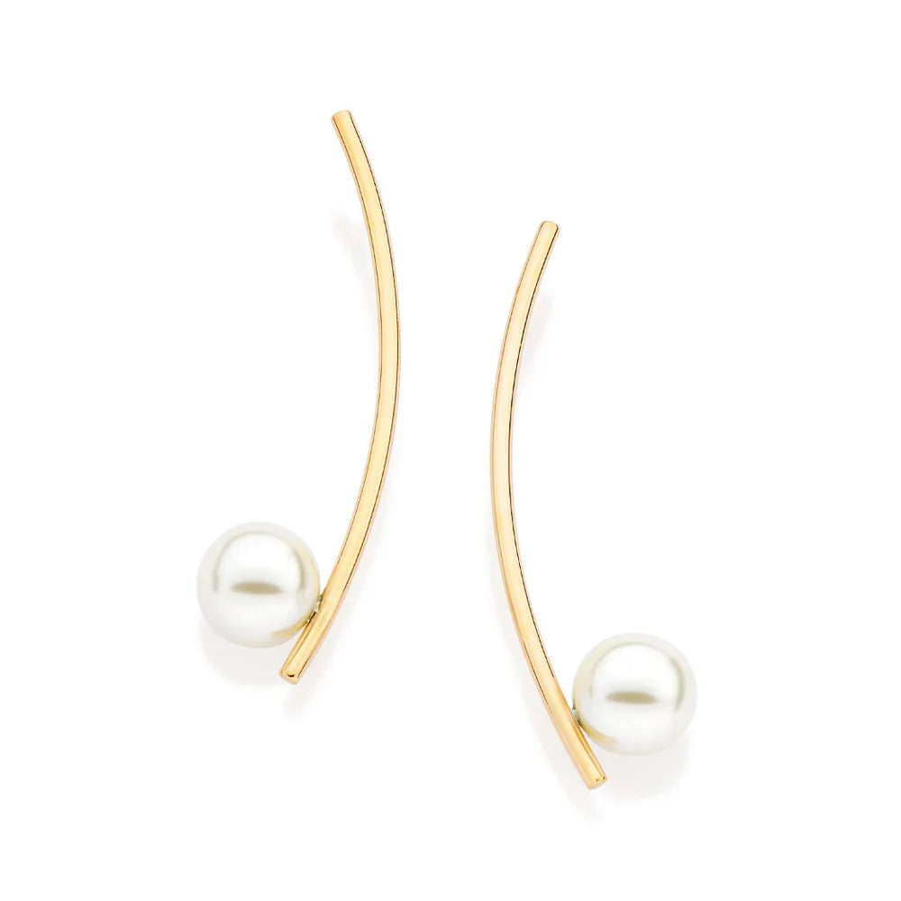 Brinco Palito Curvado Rommanel com Pérolas Sintéticas 10mm em Ouro 18K – Coleção Ana Hickmann - Joias Rommanel | YouBeauty - Brincos, Colares e Anéis com Frete Grátis