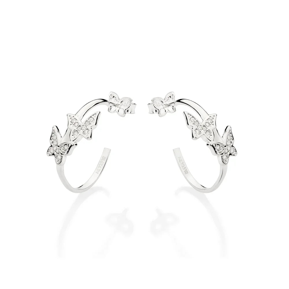 Brinco Meia Argola Rommanel com 4 Borboletas Cravejadas de Zircônia em Prata – Design Delicado e Brilhante - Joias Rommanel | YouBeauty - Brincos, Colares e Anéis com Frete Grátis