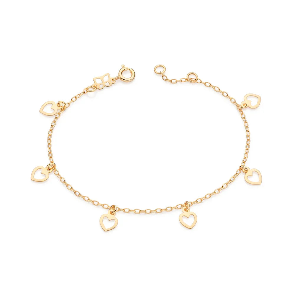 Pulseira Rommanel com Corrente Elo Cadeado e Corações Vazados em Ouro 18K – Ajustável 19 cm - Joias Rommanel | YouBeauty - Brincos, Colares e Anéis com Frete Grátis
